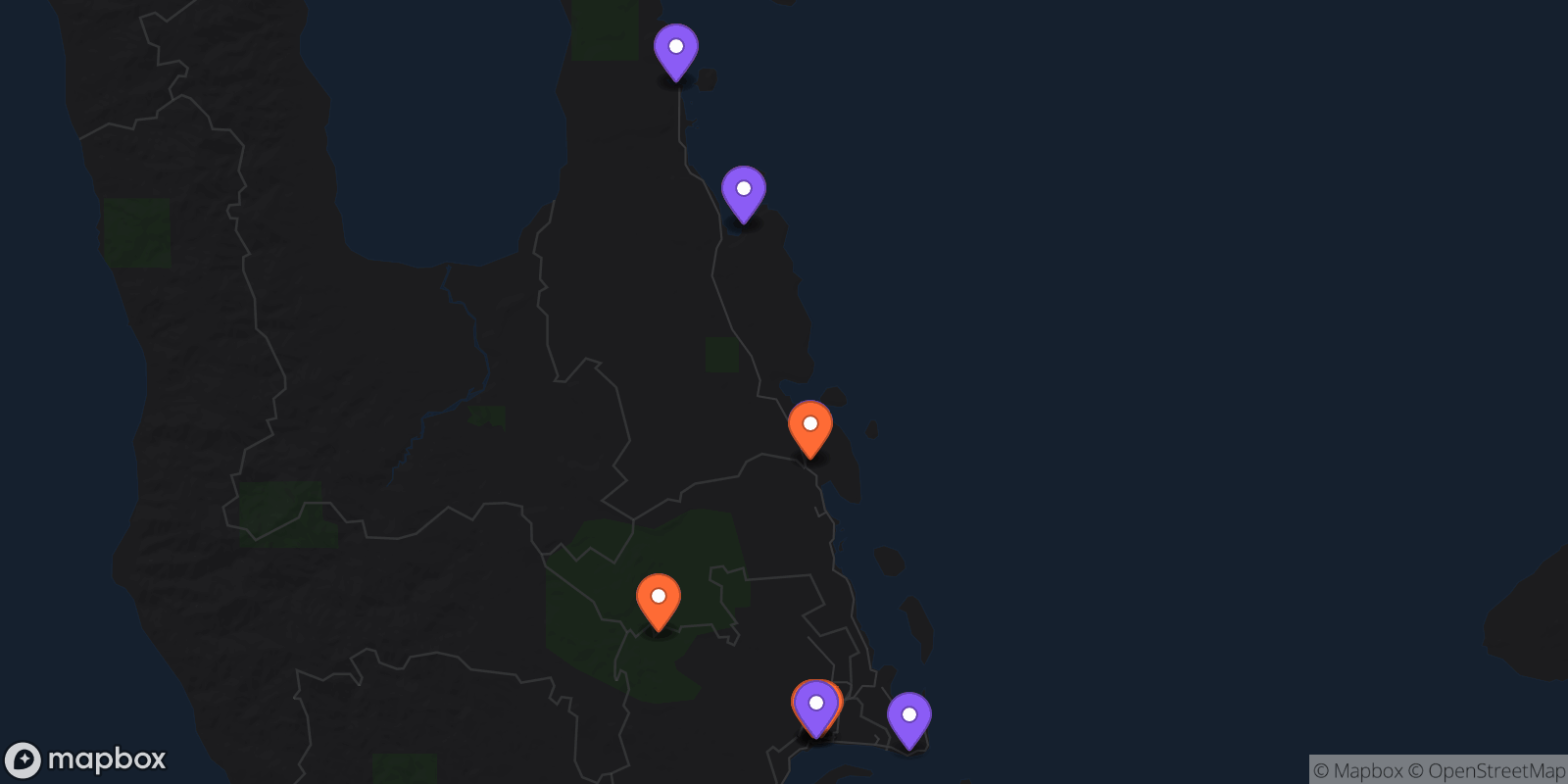 Map showing 14 locations