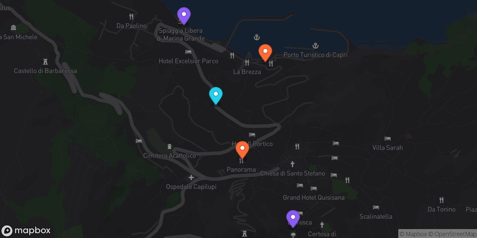 Map showing 5 locations