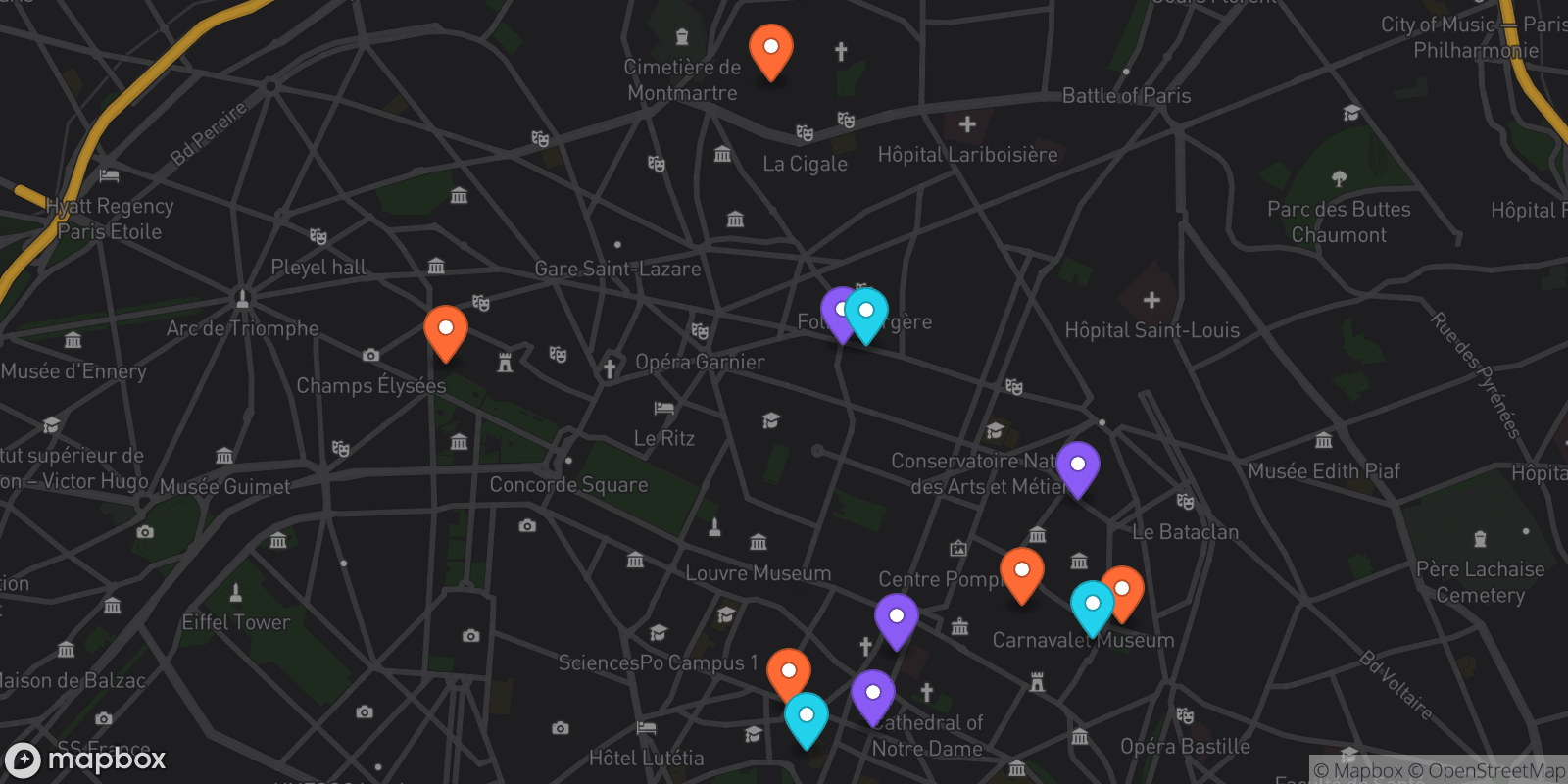 Map showing 12 locations