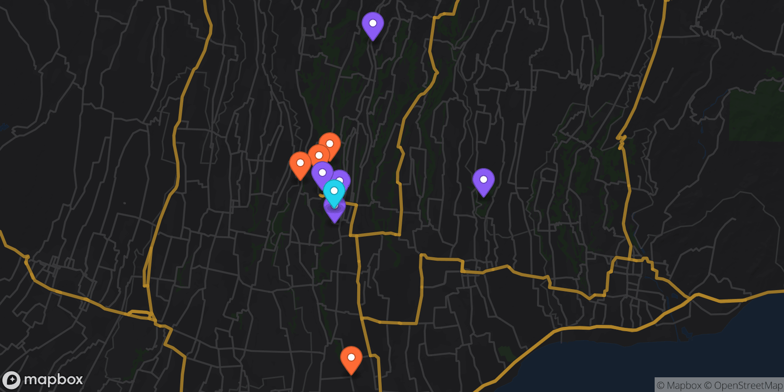 Map showing 10 locations