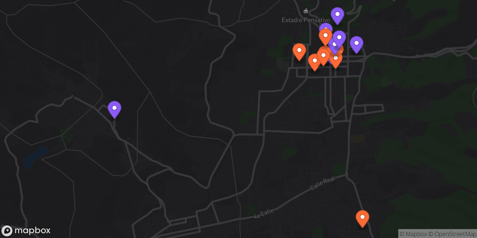 Map showing 15 locations