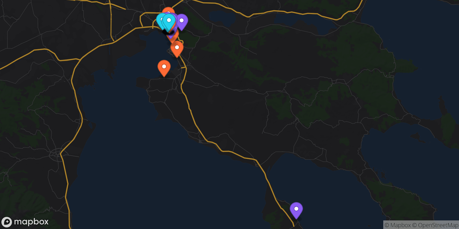 Map showing 45 locations