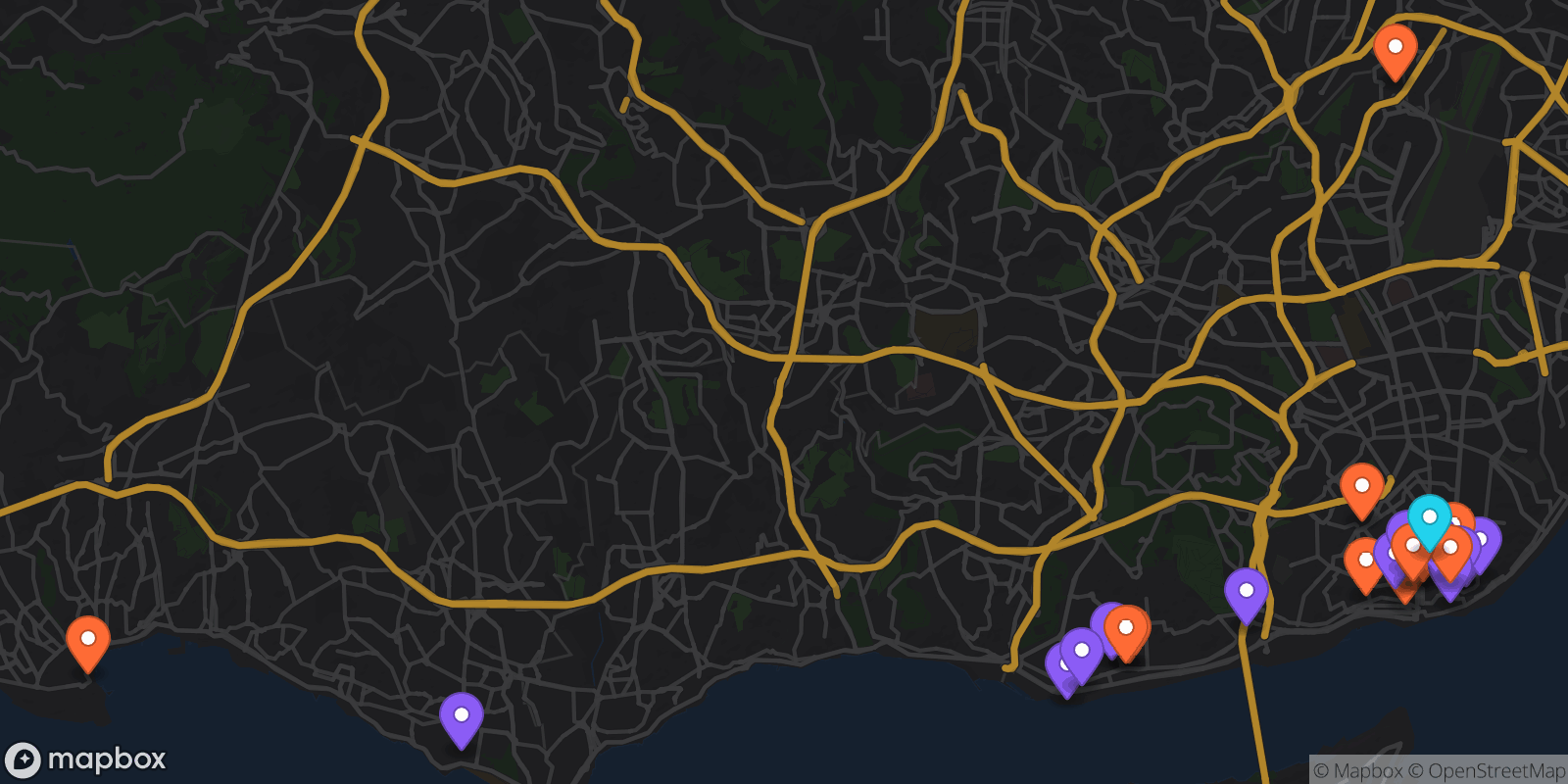 Map showing 25 locations