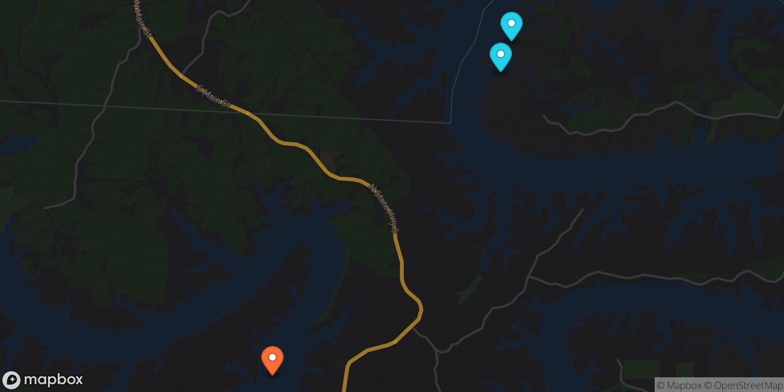 Map showing 3 locations