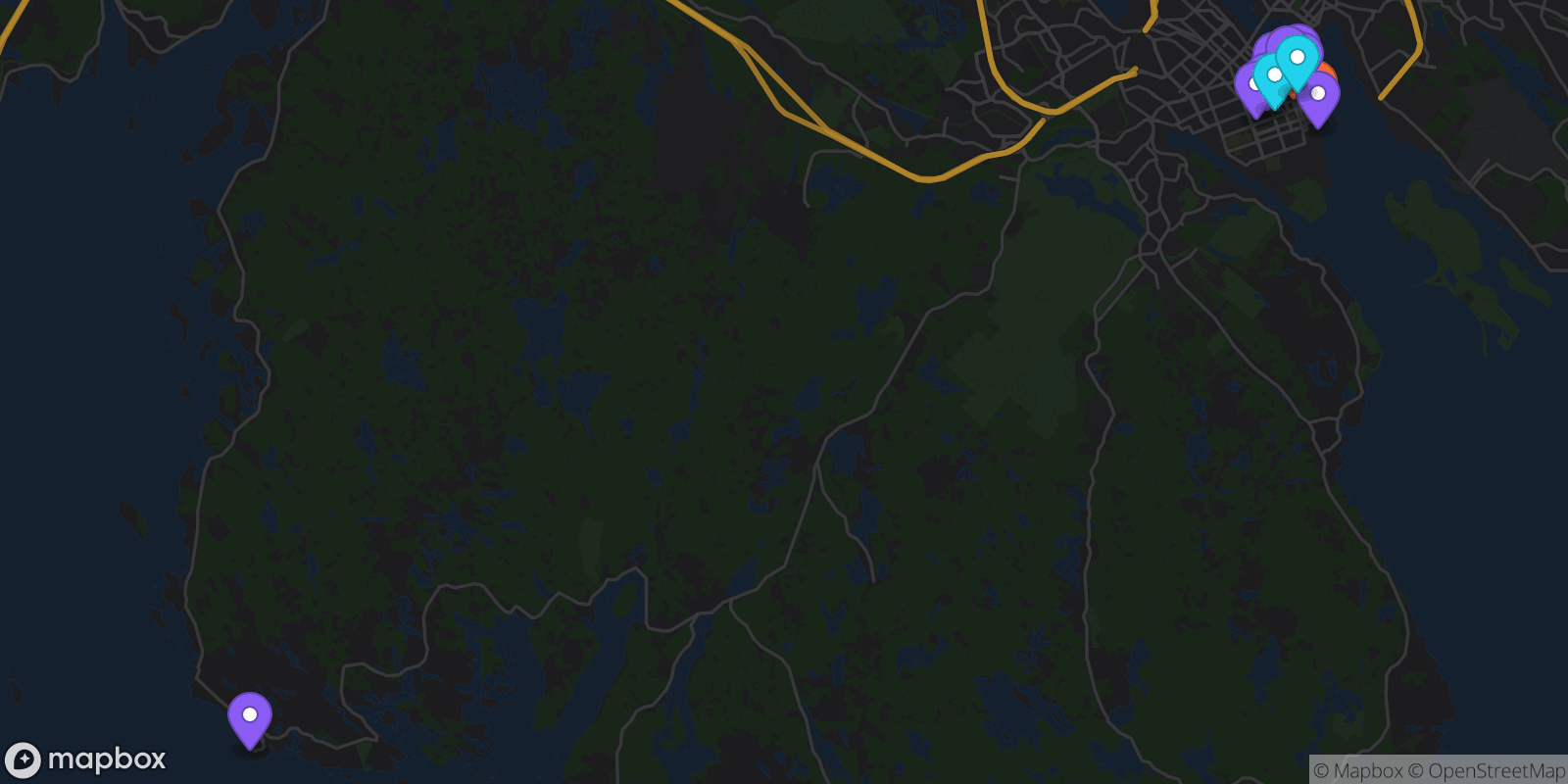 Map showing 15 locations