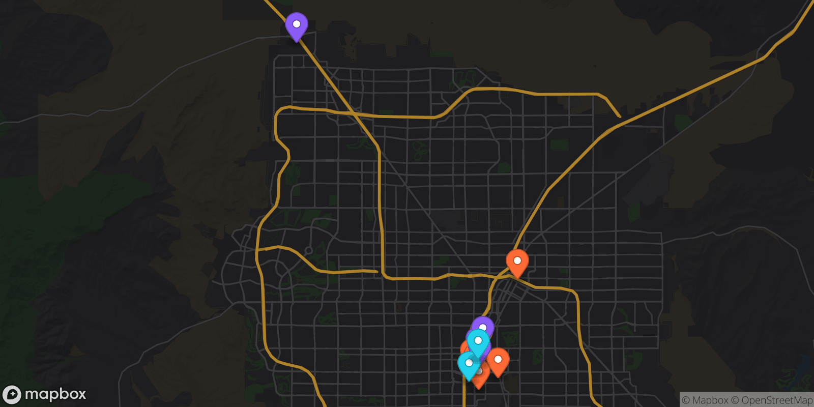 Map showing 13 locations