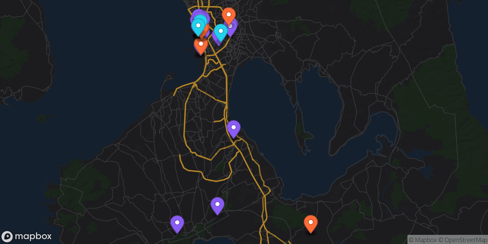 Map showing 39 locations