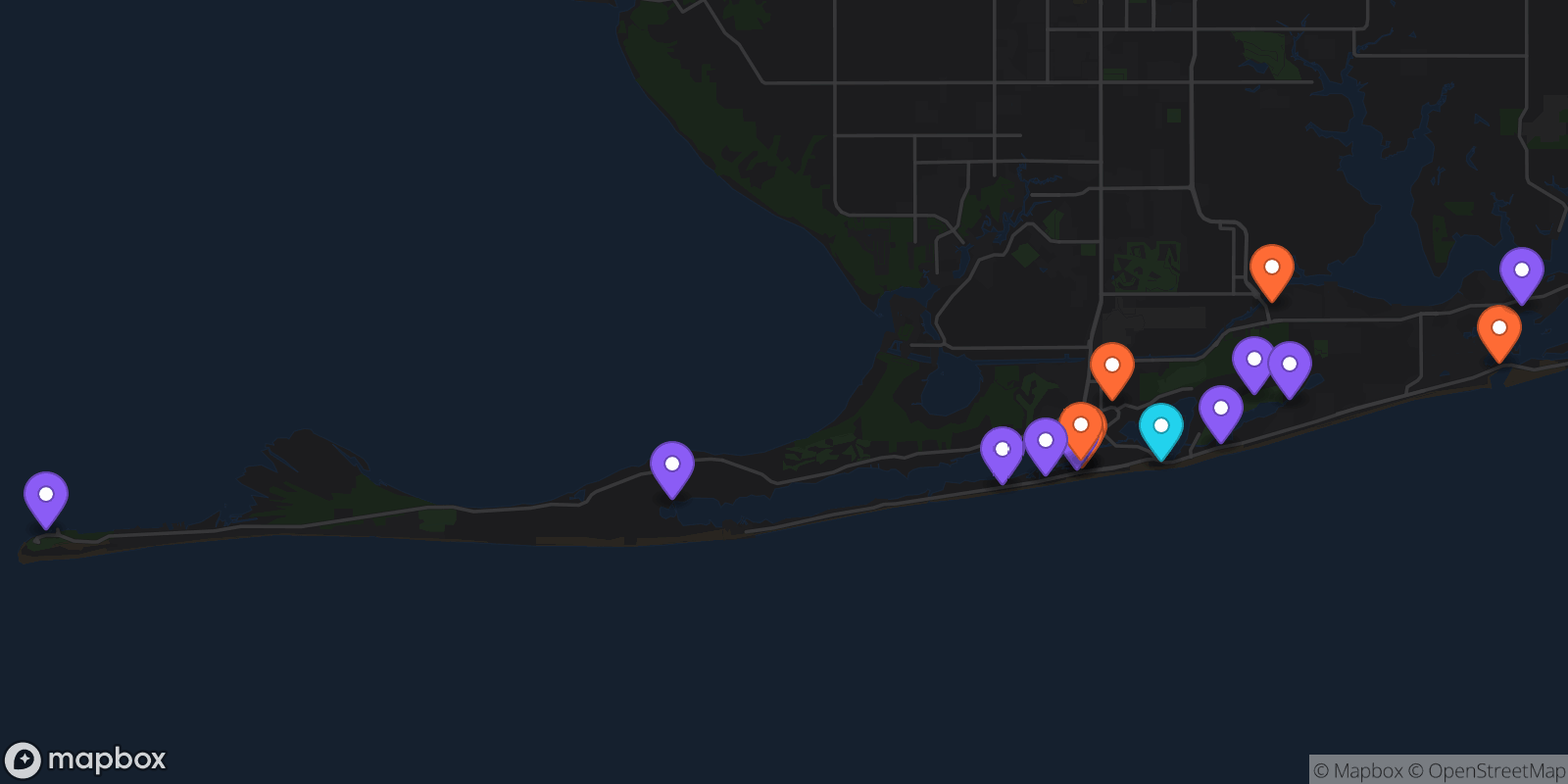 Map showing 16 locations