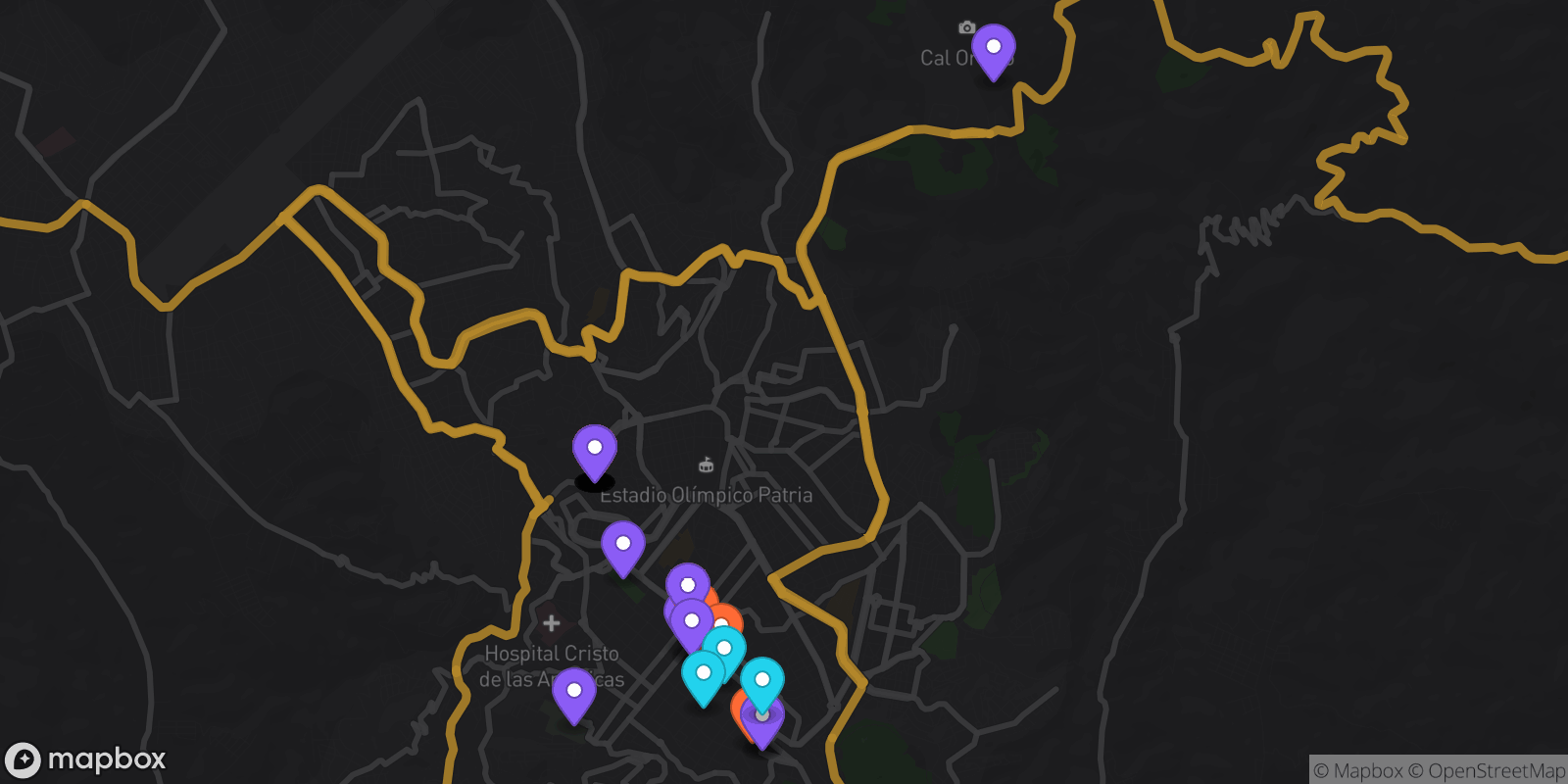 Map showing 34 locations