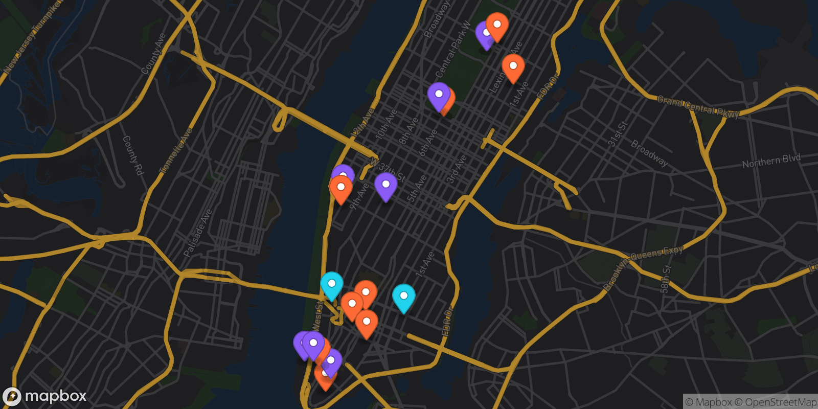 Map showing 18 locations