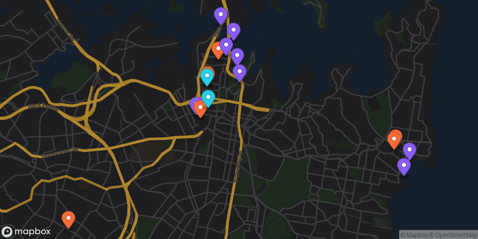 Map showing 18 locations