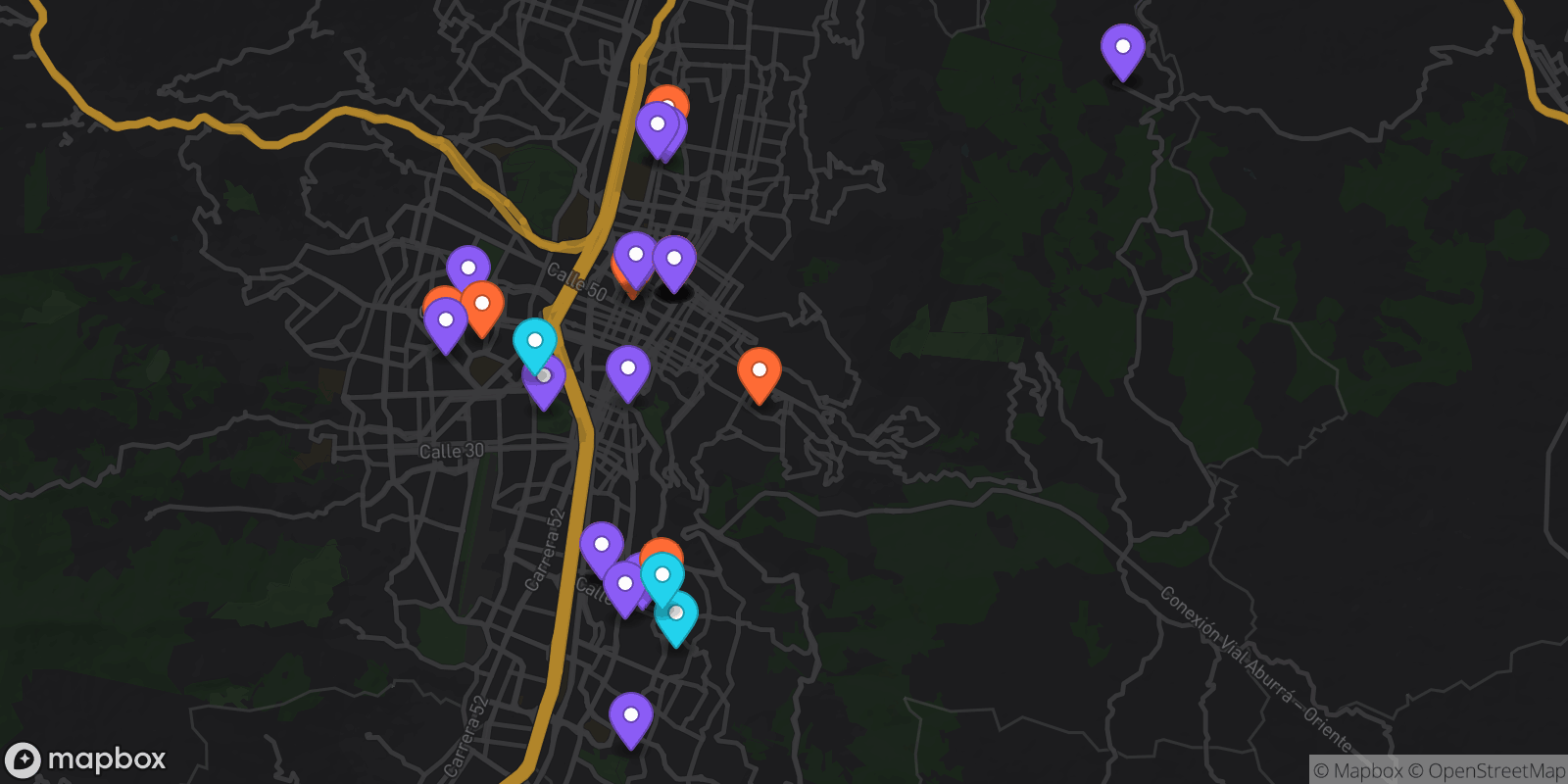 Map showing 31 locations