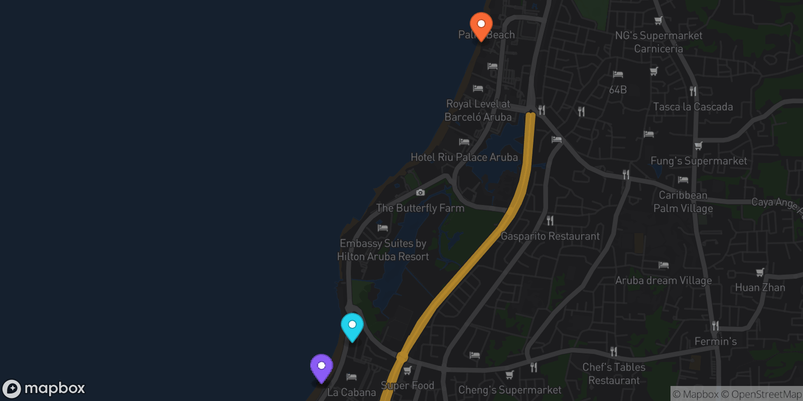 Map showing 4 locations
