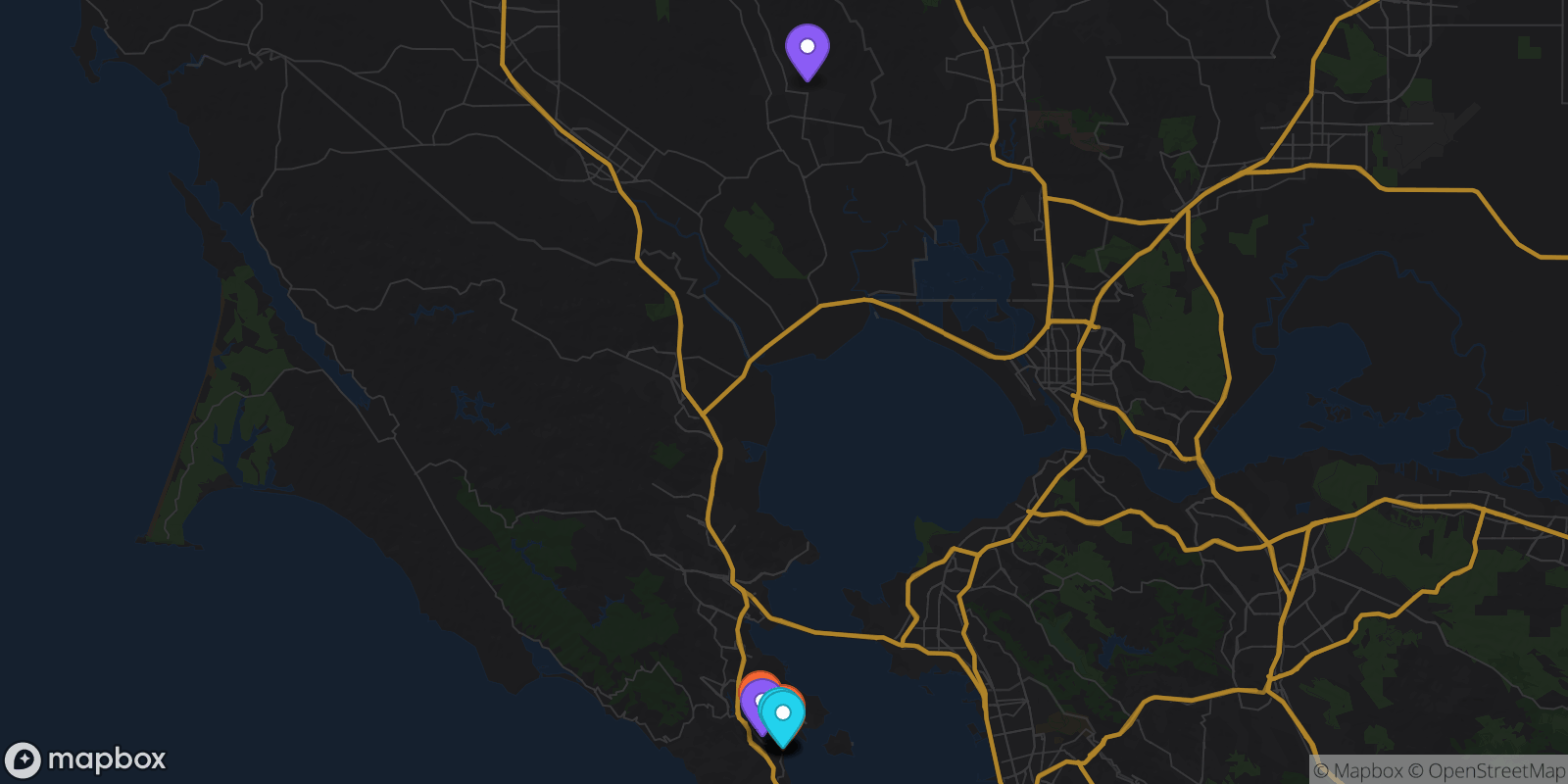 Map showing 11 locations