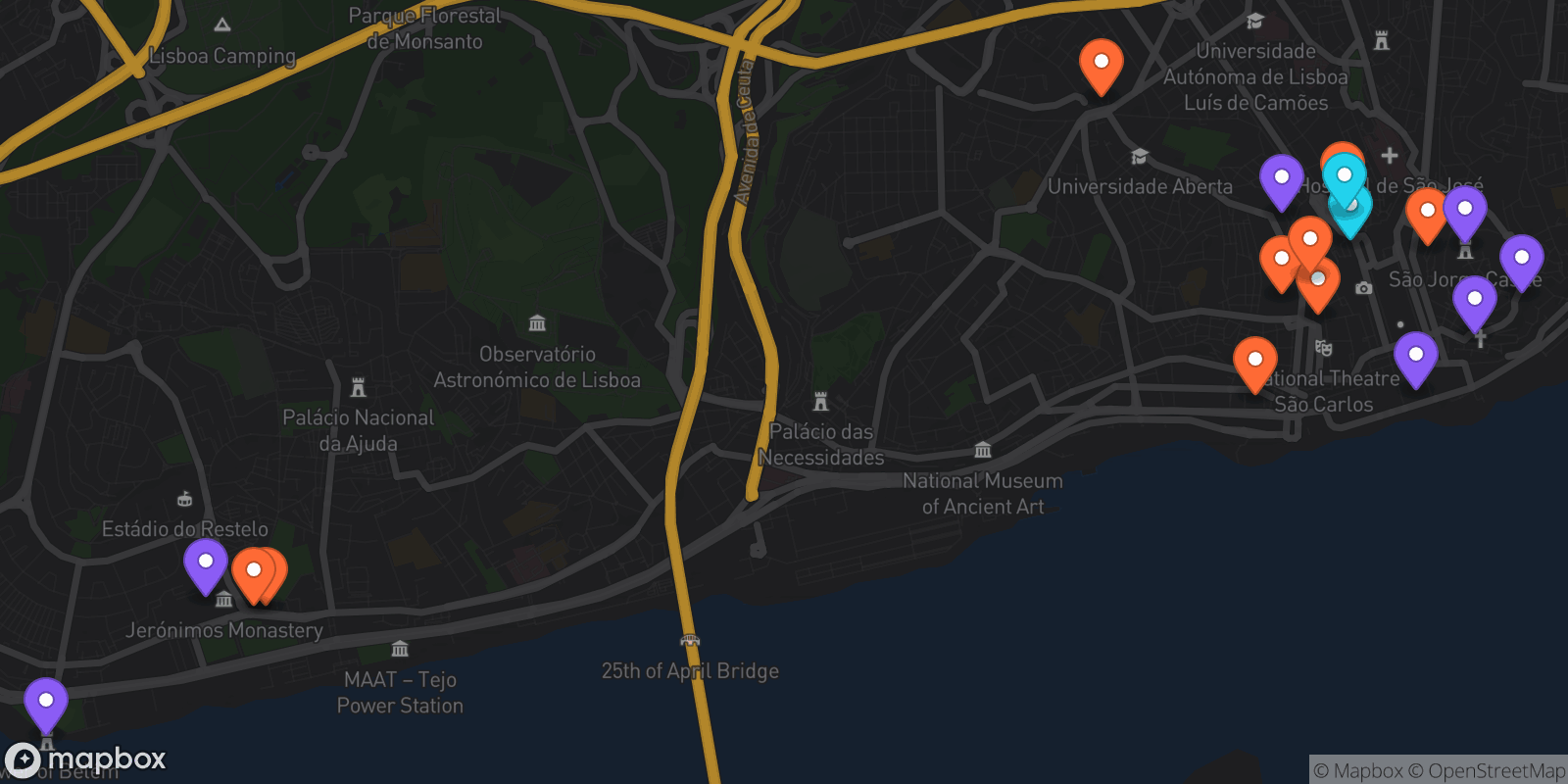 Map showing 18 locations