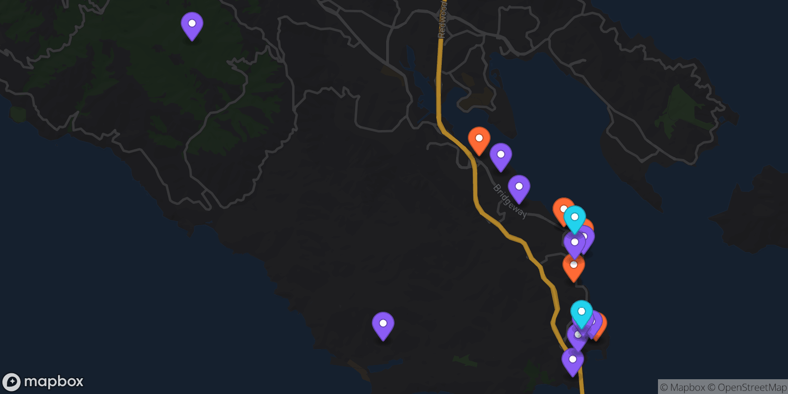 Map showing 18 locations