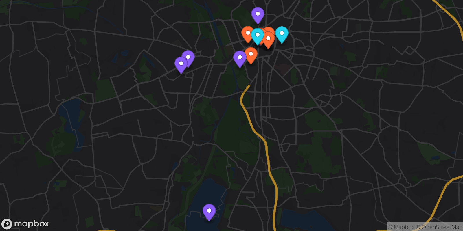Map showing 15 locations