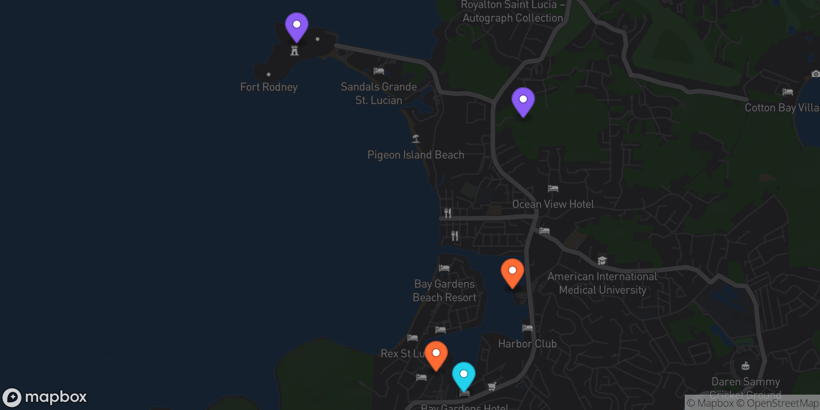 Map showing 5 locations
