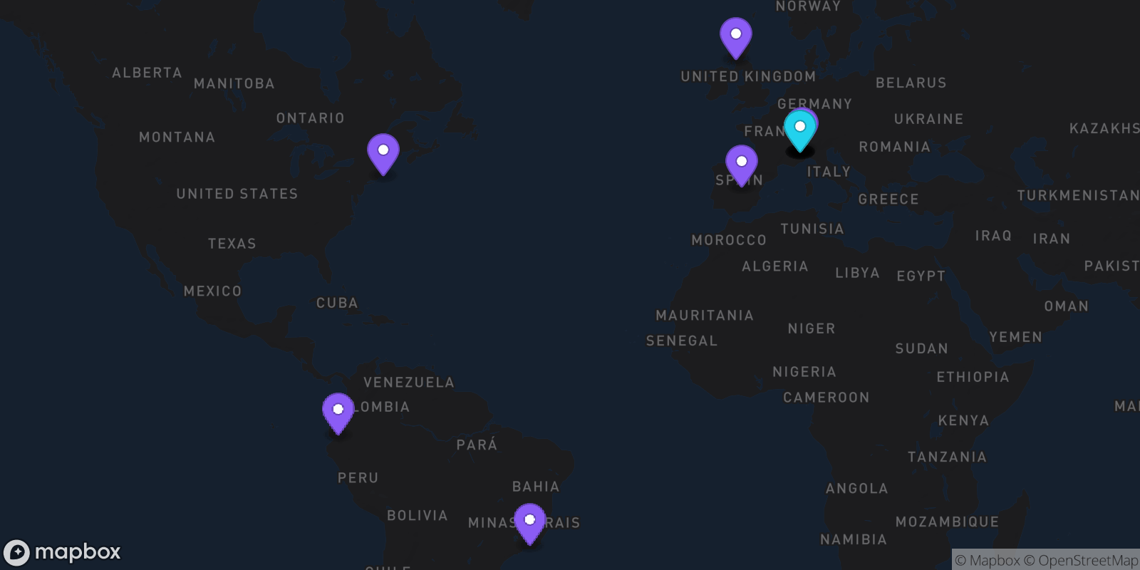 Map showing 15 locations