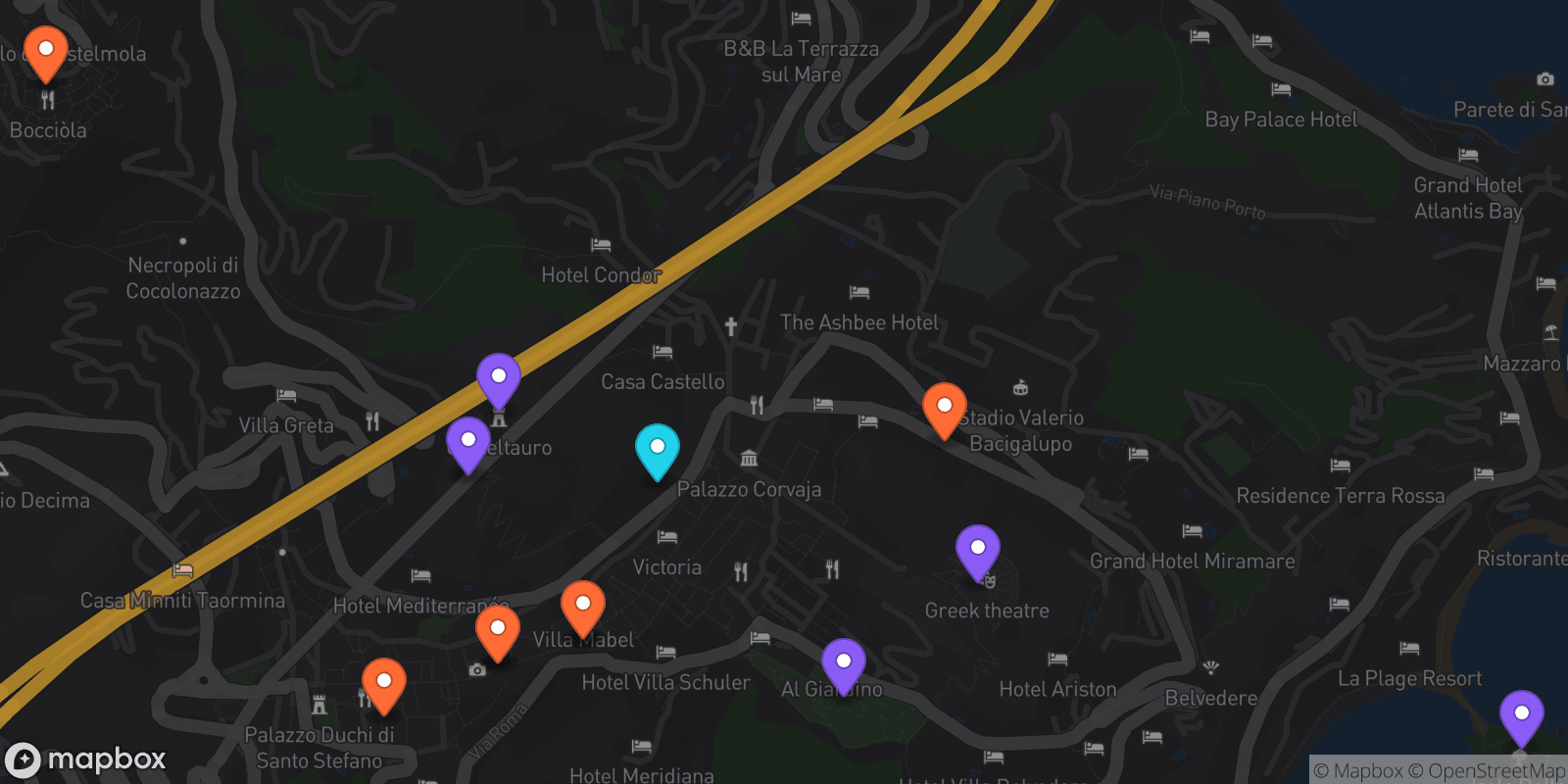 Map showing 13 locations