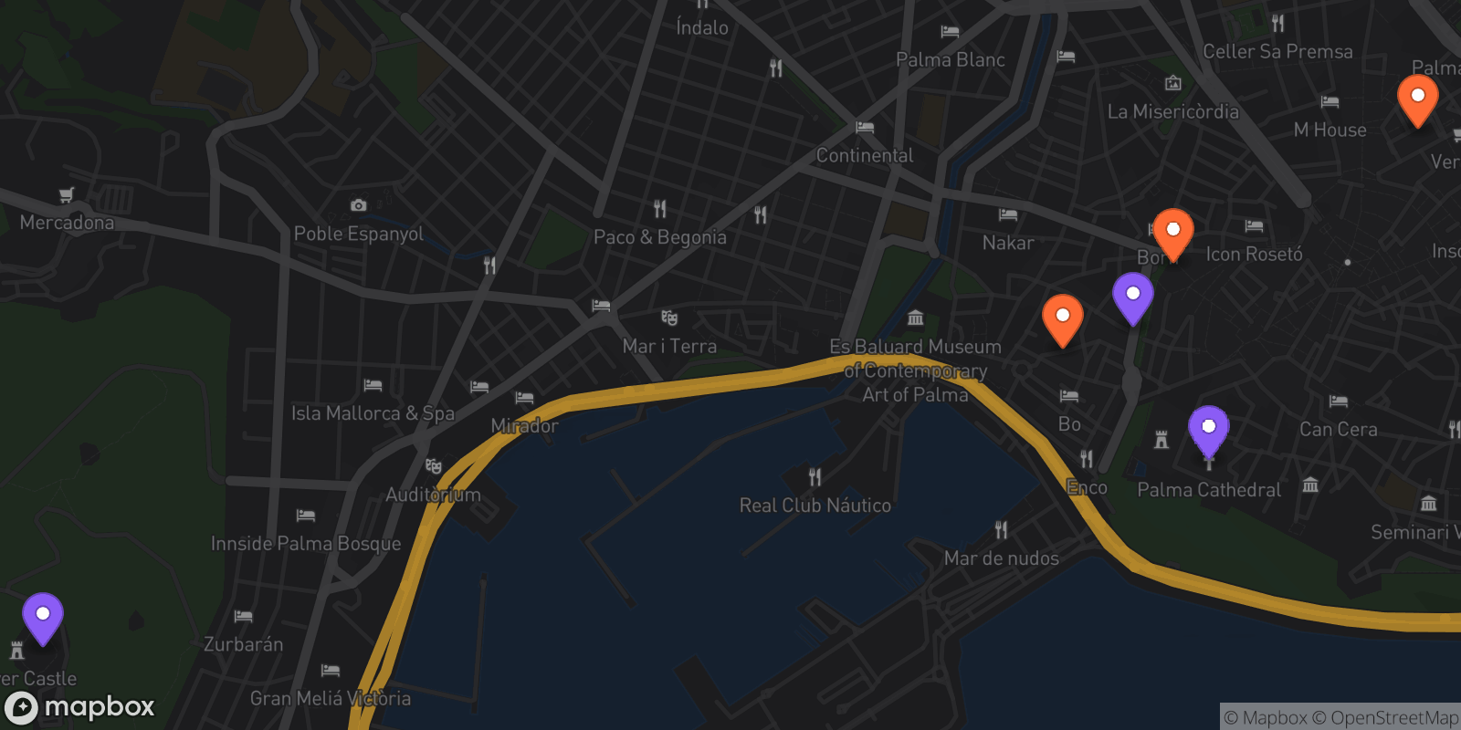 Map showing 6 locations