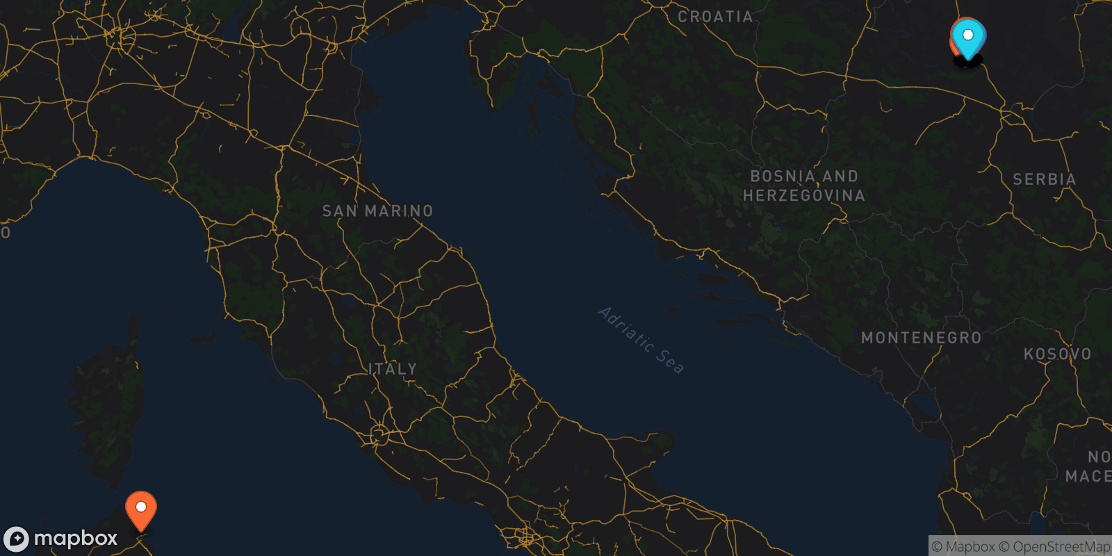 Map showing 28 locations