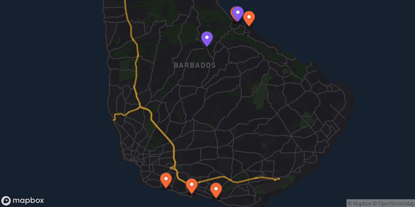 Map showing 8 locations