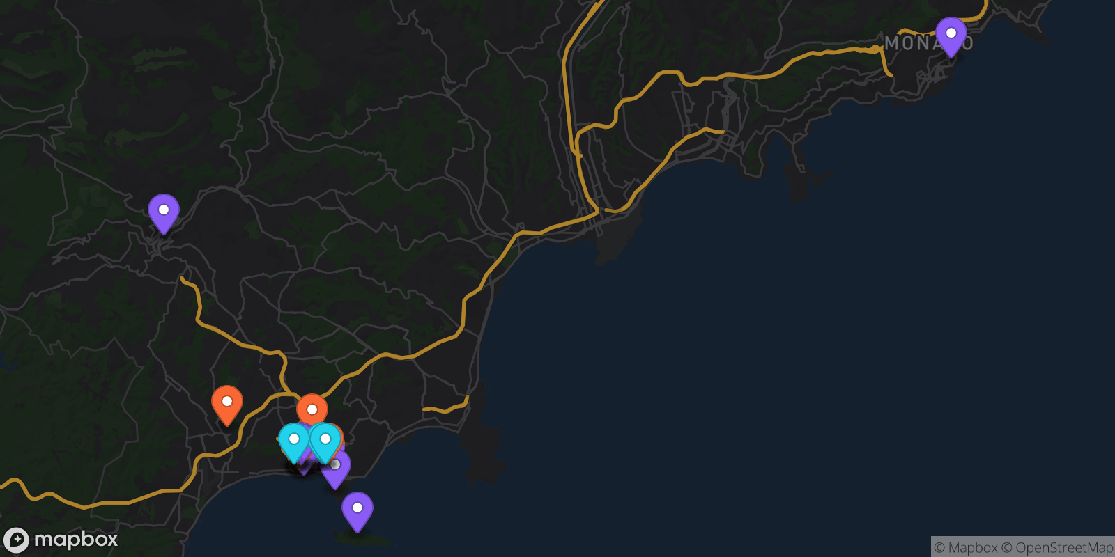 Map showing 31 locations
