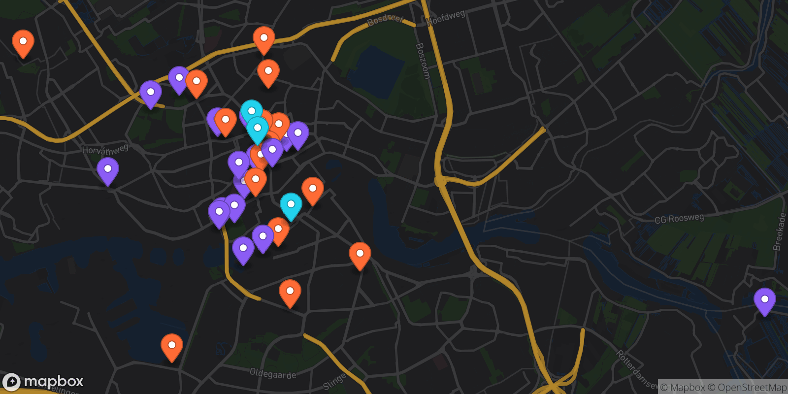 Map showing 42 locations