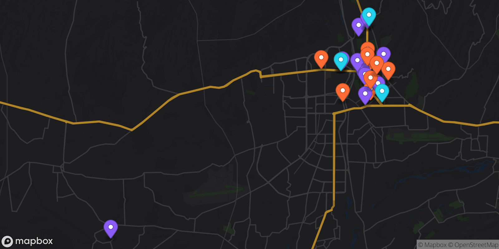 Map showing 27 locations