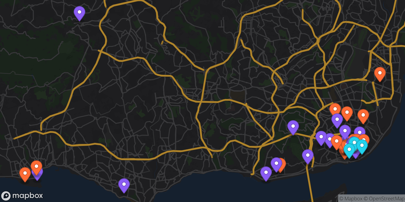 Map showing 41 locations