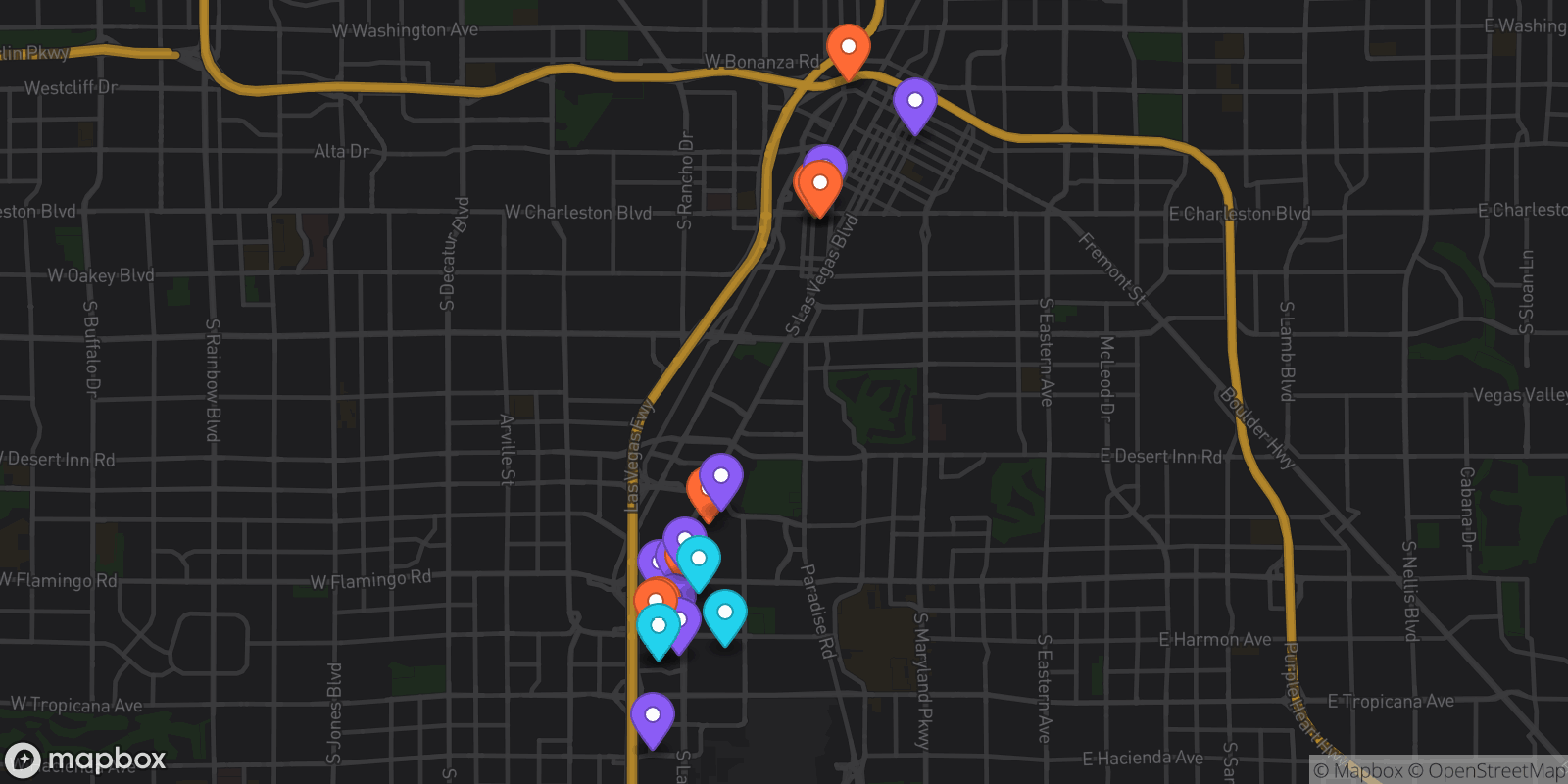 Map showing 21 locations