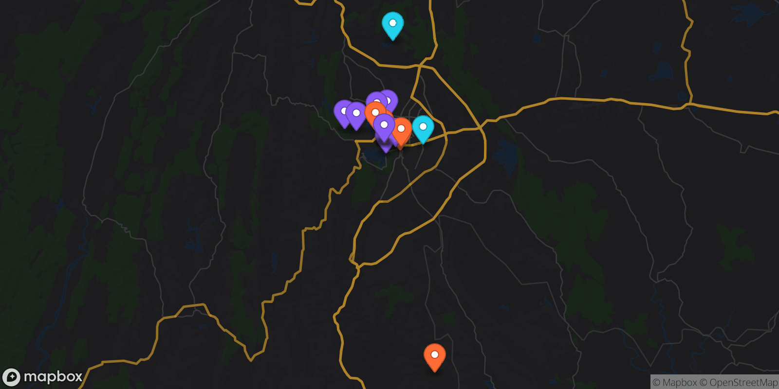 Map showing 19 locations