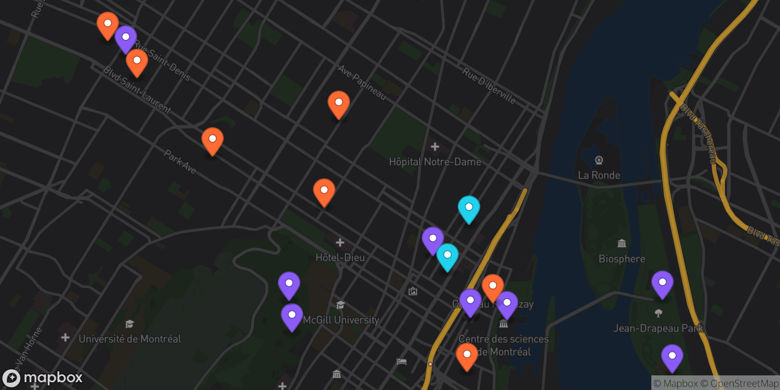 Map showing 18 locations