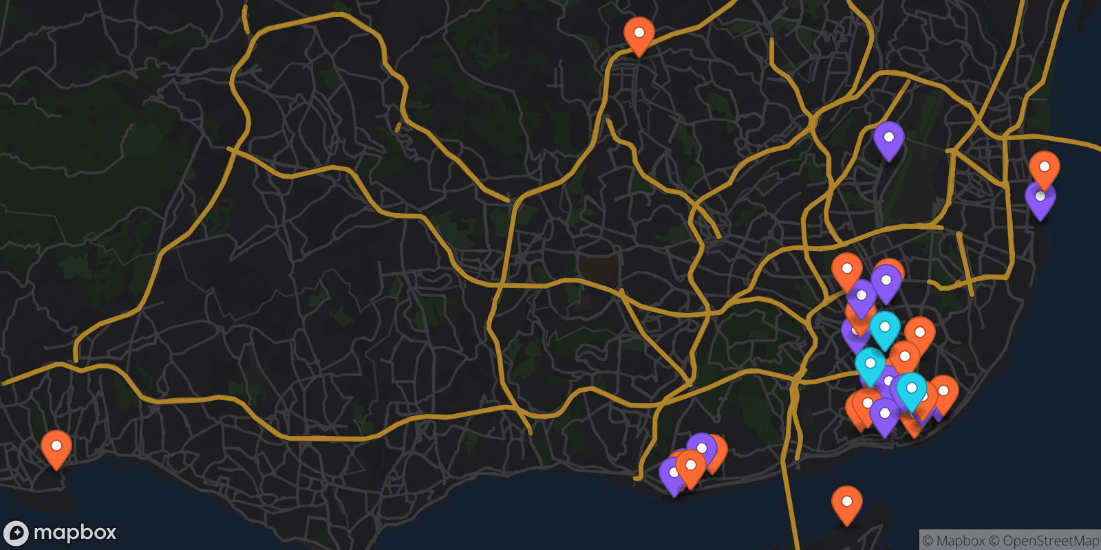 Map showing 39 locations