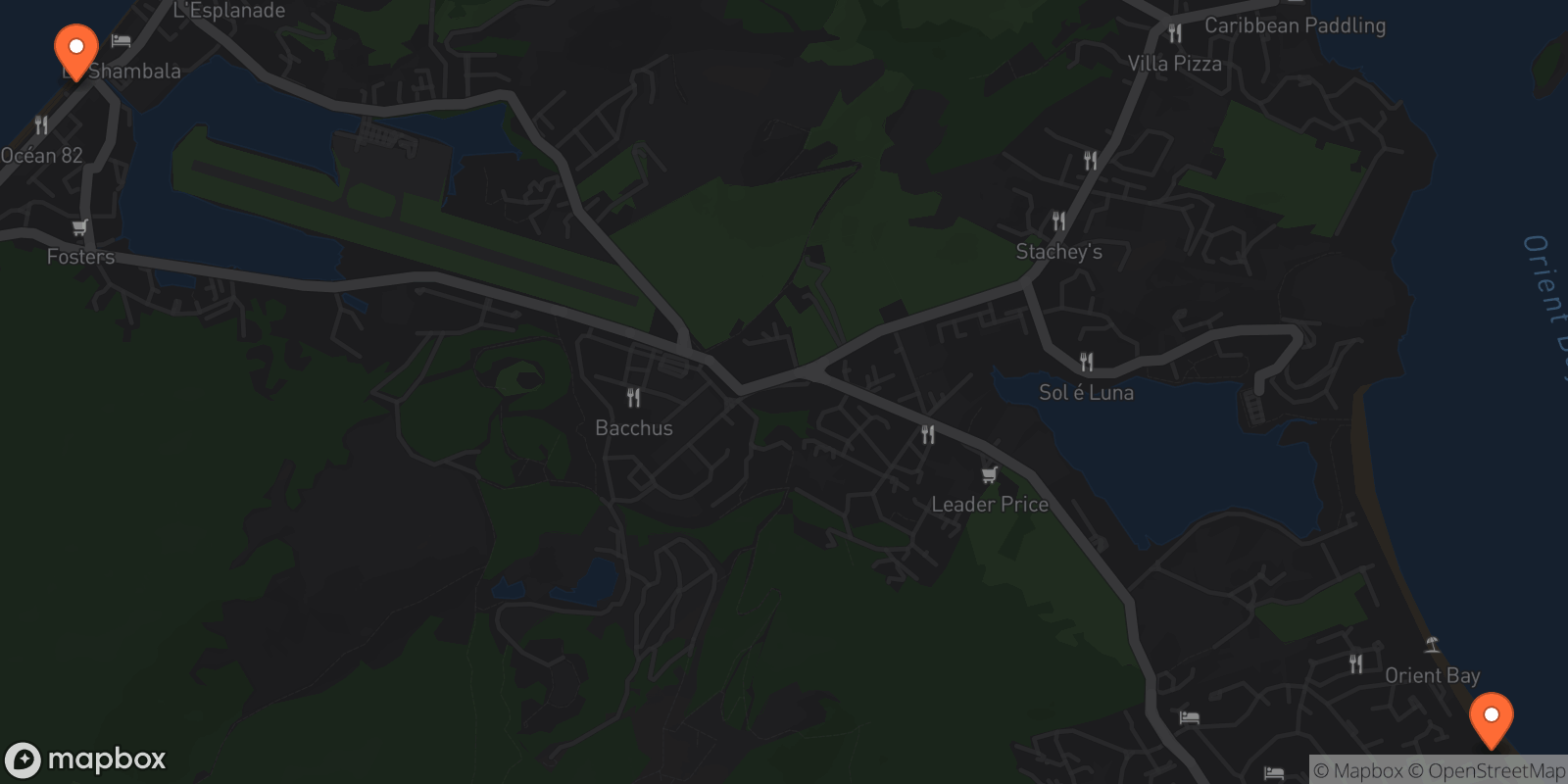 Map showing 2 locations