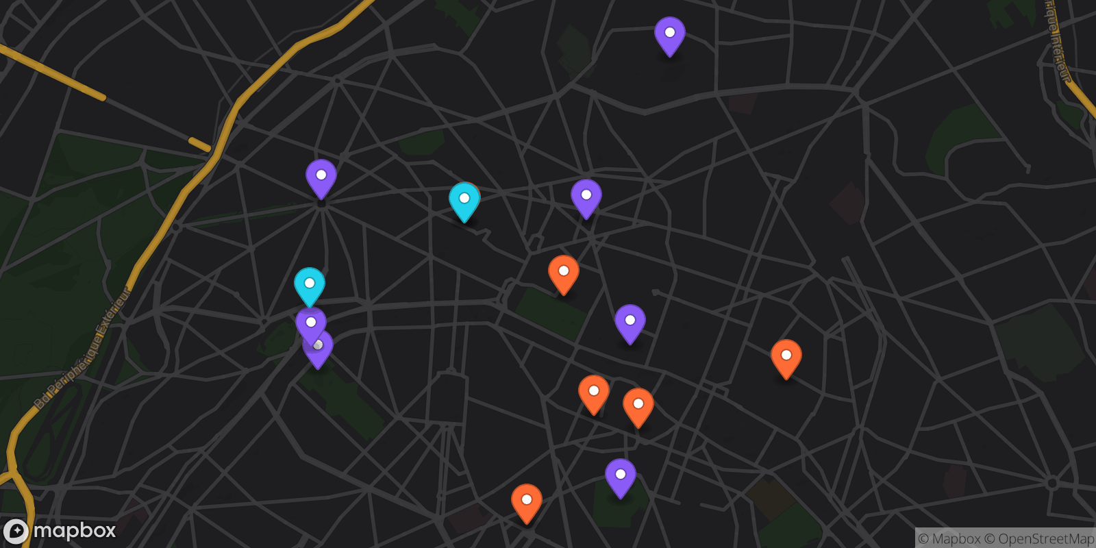 Map showing 15 locations