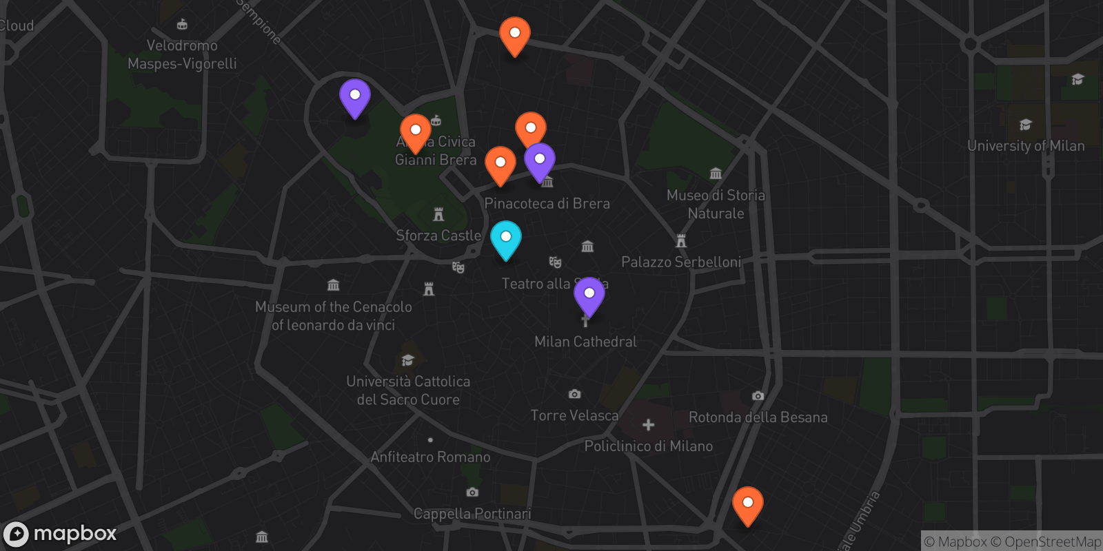 Map showing 9 locations