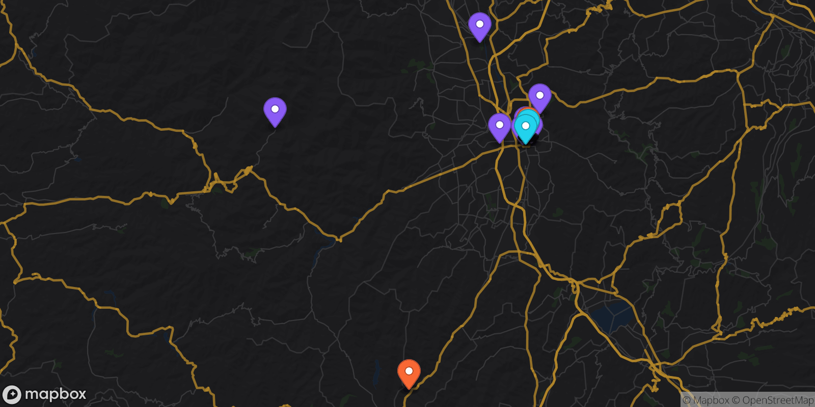 Map showing 42 locations
