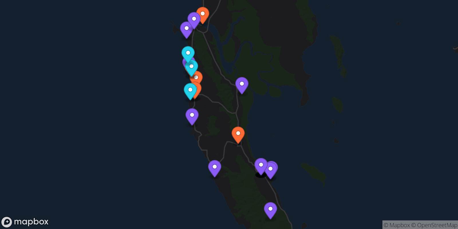Map showing 29 locations