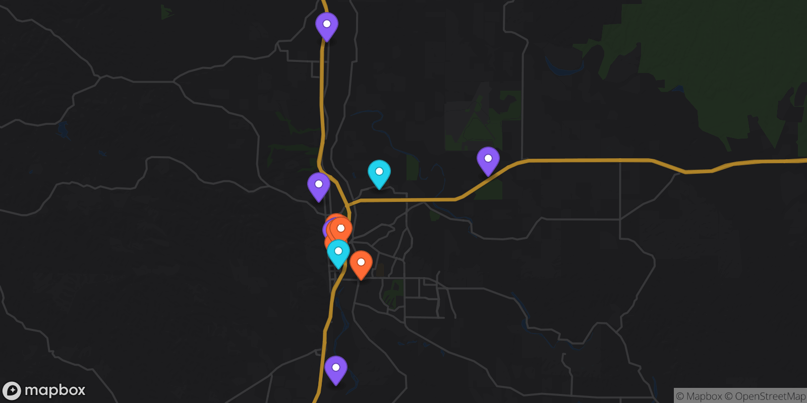 Map showing 15 locations