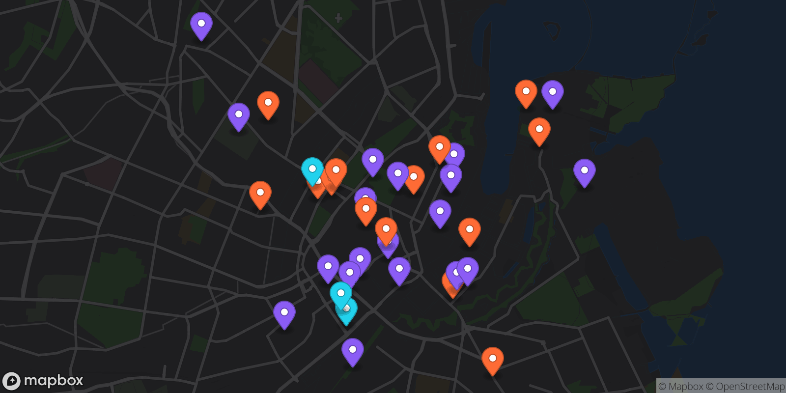 Map showing 36 locations