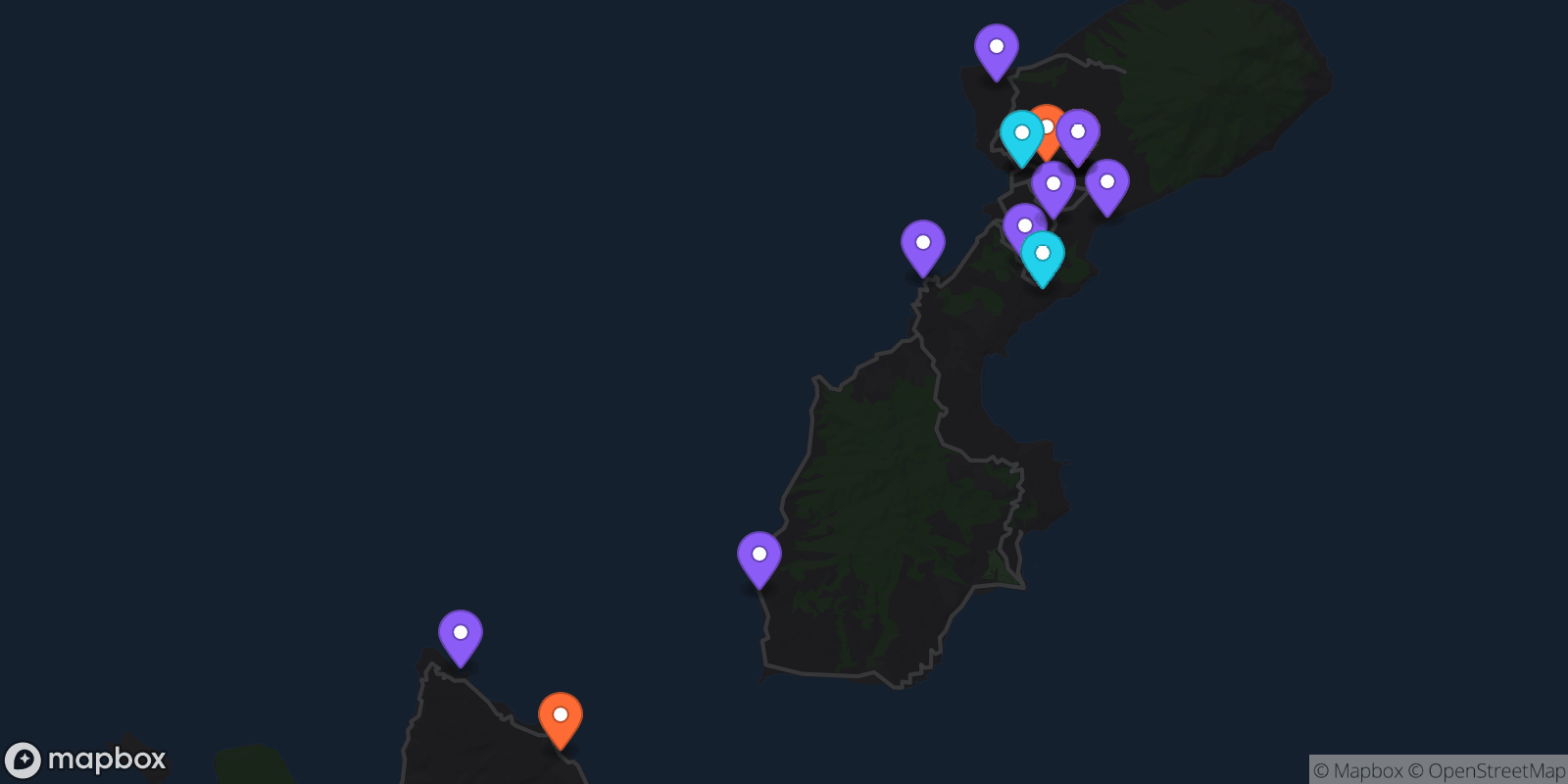Map showing 16 locations