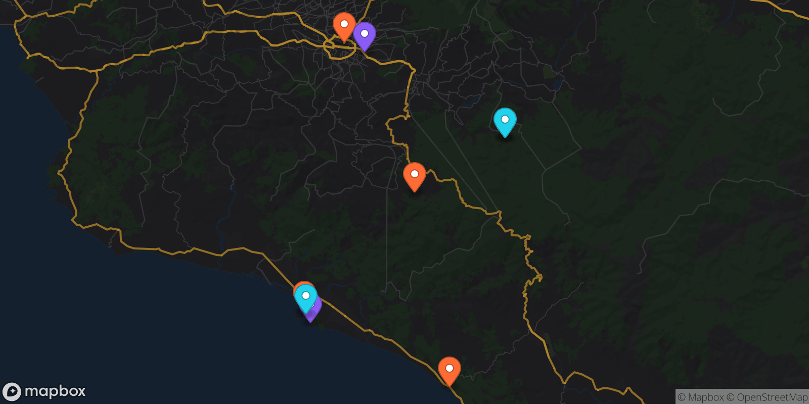 Map showing 9 locations