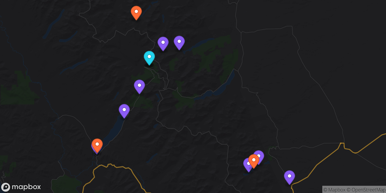 Map showing 14 locations