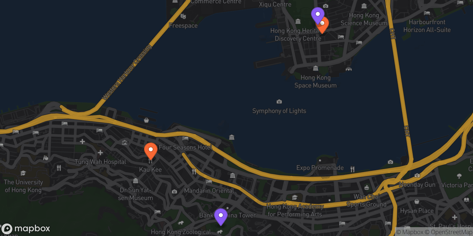 Map showing 4 locations