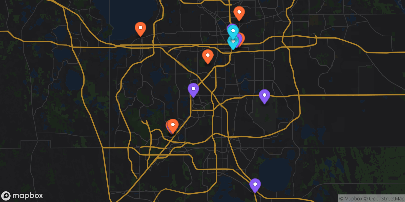 Map showing 15 locations