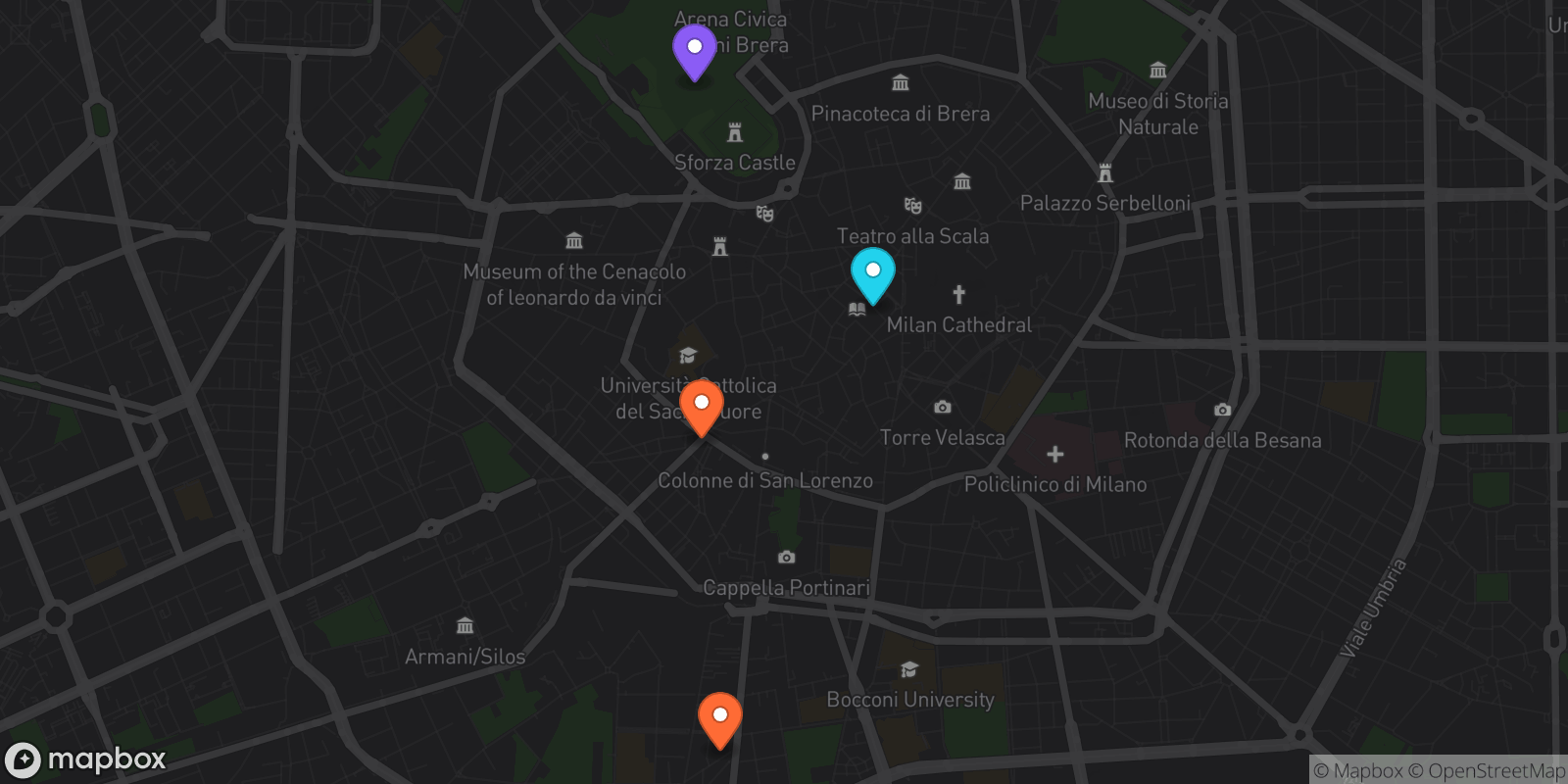 Map showing 4 locations