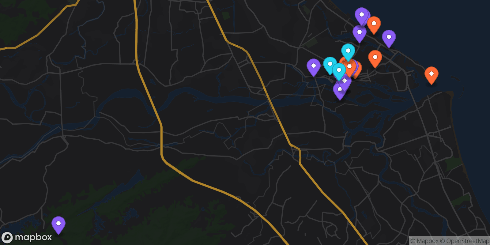 Map showing 39 locations