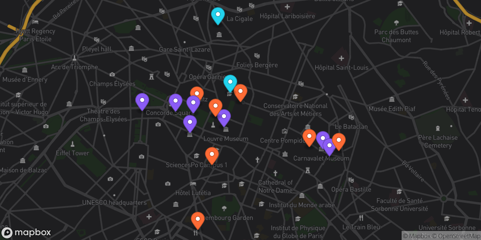 Map showing 16 locations
